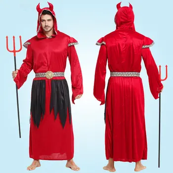 Costume de Halloween pentru Adulti Barbati cu Gluga Roșie Rău Demon Devil Costum Uniforma Haina de Lux Cosplay Îmbrăcăminte pentru Bărbați
