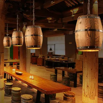 Creative lemn butoi lampă de pandantiv vintage sala de mese bucatarie restaurant pub bar club cafenea lămpi candelabru crama lumina