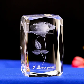 Cristal gravate Cadouri 3D Floare Trandafir LED-uri Colorate Led-uri Lămpi de masă fete lampă de noptieră 3D cub de cristal gravate cu Laser