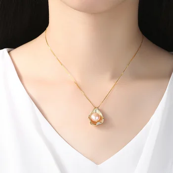 Cubic Zirconia Design Coajă Naturală Perla Pandantiv Colier de Aur de Culoare 925 de Bijuterii de Argint Pentru Femei JPN302
