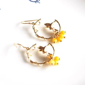Culoare de aur, două păsări moda bijuterii Legăna Cercei handmade cercei cu galben piatra naturala pentru femei, cadou