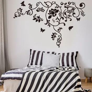 Culoare negru fluture floare de viță de vie Autocolante de perete de Vinil DIY decalcomanii de perete Pentru Home Decor camera de zi dormitor Fata de camera de Arta picturi murale