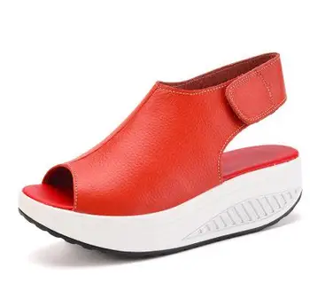Culoare Pură Sandale De Vara 2018 În Aer Liber Pantofi Platforma Pentru Femei 35-43 Plus Size Cap De Pește Pantofi De Piele De Mai Multe Culori Încălțăminte