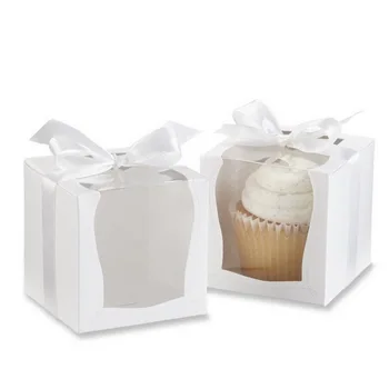Cutie de cadou de Hârtie Ambarcațiuni 9*9*9cm Singur Cupcake Cutii Cu Insert și Panglică Arc de Nunta Consumabile 12buc