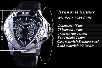 Câștigătorul Creativ Design De Curse Triunghi Design Schelet De Argint De Apelare Mens Watch Top Brand De Lux Automat Mechanical Ceas De Ceas
