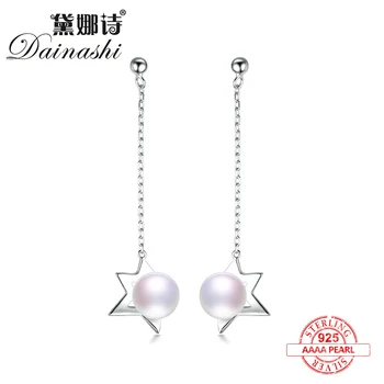 Dainashi unic star design aur și argint de culoare argint 925 cu apă dulce perla picătură cercei lungi bijuterii fine