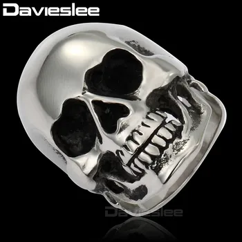 Davieslee 316L din Oțel Inoxidabil Retro Negru Sunet de Argint Craniu Inel Pentru Barbati Baieti Inel de en-gros Bijuterii DLHR13