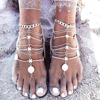 De epocă Brățară Moda Monede Canaf Picior brățări pentru femei boho boem plaja Glezna Bratara pentru glezna picior de bijuterii