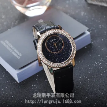De lux GUOU Brand Real din Piele de Calitate Femeie de Moda Diamante Doamna Cadou de Cuarț CrystalWristwatches rezistent la apa Ceasul elev