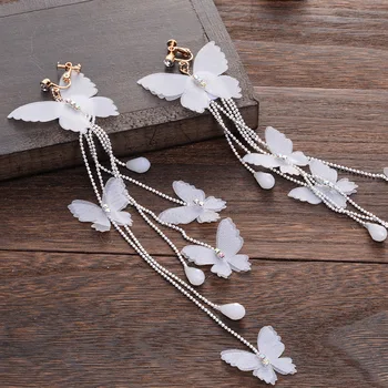 De VIATA a CRESCUT de Moda noua fluture lung cu franjuri canaf cercei accesorii de mireasa clip pe cercei pentru femeile nunta cercel