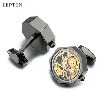De Vânzare la cald Ceas de Aur Mișcare Butoni Cu Sticlă Oțel Inoxidabil Steampunk Gear Mecanism de Ceas butoni pentru Barbati gemelos