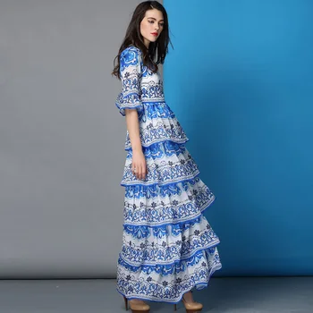 De Vânzare la cald vestidos 2016 Nouă Femei de Moda Rochie de Vara de Imprimare Lung Maxi Rochii de Plaja Rochie Maneca jumătate rochie Stratificat