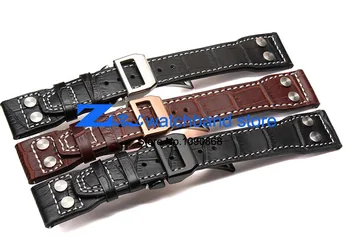 De înaltă calitate din piele watchband 22mm Maro Negru trupa Încheietura ceas curea ceasuri de mana cusute curea incuietoare Pliere bărbați