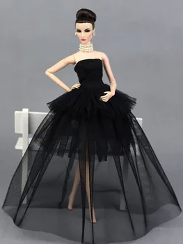 De înaltă Calitate Negru Rochie Pentru Papusa Barbie Multi-strat Rochie de Seara Haine Rochii de Mireasa 1/6 Papusa Accesorii