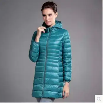De înaltă calitate nou 2016 Cald iarna lungă de lumină în jos Haina de moda pentru femei brand subțire cu glugă plus dimensiune Alb rață jos jacheta AE681