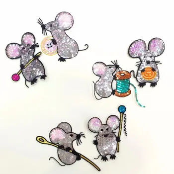 Desen animat animale șase butonul mouse-ului paillette patch-uri de trompetă luminoase sequin patch-uri rochia înapoi aplicatiile delicate