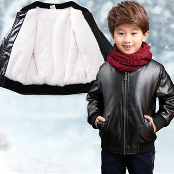 Dimensiunea 90-170 Copii Topuri Pu Fleece din Piele pentru Copii Jachete de Iarnă Pentru Băieți Negru Rece Îmbrăcăminte exterioară pentru Copii Haina de Piele Pu