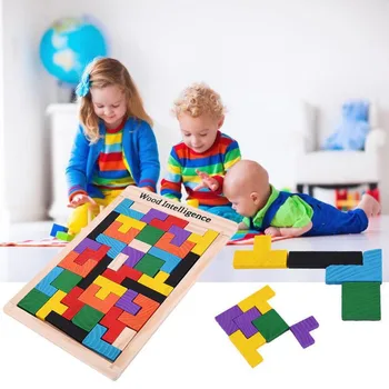 Din Lemn Colorat Tangram Puzzle Teaser Creier Jucării Joc De Tetris Preșcolar Magination De Educație Intelectuală Copil Jucărie Cadou