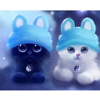 Diy Diamant Pictura Cross Stitch Desene Animate Pisica Diamant Broderie Alba Pisica Neagra Pentru Copii Drăguț Pictura Mozaic Imagine