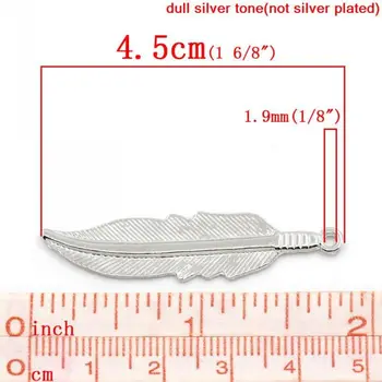 DoreenBeads Cu Amănuntul Farmec Pandantive Pene De Argint Ton 4.5x1.1 cm,30buc