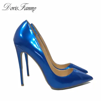 DorisFanny albastru pantofi Deget a Subliniat super-subțire toc pompe tocuri inalte sexy Femei pantofi de Dimensiuni Mari 34-45