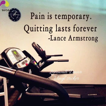 Durerea este temporară renunti dura pentru totdeauna Lance Armstrong, Citat de Perete Autocolant sală de Gimnastică Antrenament Birou Motivația Inspirație Decal Vinil