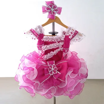E JUE SHUNG Fuschia și Organza Alb Mini cupcake floare fata rochii de pageant Rochii de Fată infant toddler rochii