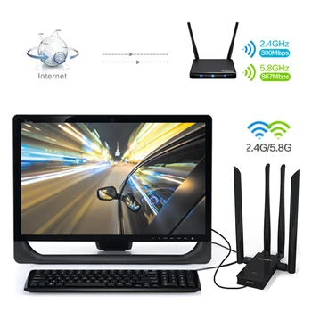 EDUP 5GHz usb adaptor wi-fi 1900mbps 802.11 ac wifi pe distanțe receptor 4*6dBi antene Dual Band USB 3.0 Adaptor Ethernet