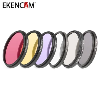 EKENCAM 6 in 1 52mm Roșu Galben Mov CPL ND Filtru UV Set Pentru GoPro Erou 4 3+ Camera Standard Caz cu Inel Adaptor