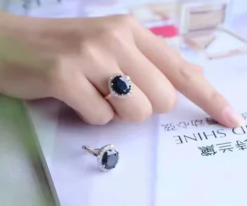 Elegant inel cu safir 10*12mm natural de culoare albastru safir din China safir al meu solid 925 silvr safir femeie inel de nunta