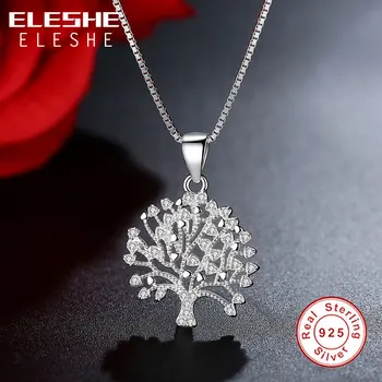 ELESHE en-Gros Lanț Lung de Argint 925 Pomul vieții Colier Pandantiv Pentru Femei Dragoste Cristal Colier Moda Bijuterii