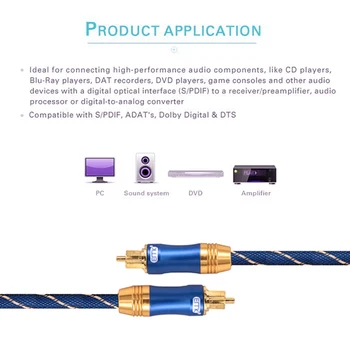 EMK Sunet Digital SPDIF Optic Toslink Cablu Audio cu Aur 24K Placate cu Metal Conectori
