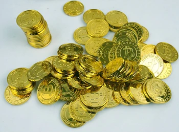 En-gros 500pcs plastic Bitcoin BTC monede de AUR pirat comoara de monede de recuzită jucarii pentru petrecere de Halloween cosplay copii favoruri premii