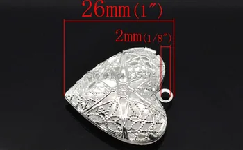 En-gros de 100buc Placat cu Argint in Forma de Inima Rama Foto Medalion Pandantive 26x26mm