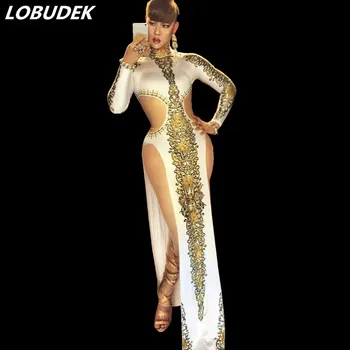 European stil Retro Imprimare fantă de Mare, rochie de Club, Costume de cântăreață de sex Feminin Etapa purta Dansatoare Bar DJ DS performance-o singură bucată