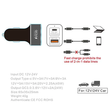 EYON C USB Încărcător 69W PD + QC3.0 Rapid Încărcător Auto Pentru iPhone X 8 Plus Macbook SAMSUNG S8 Nota 8 Pentru HUAWEI P9 Plus Onoare 9 V8