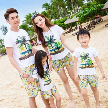 Familie de potrivire haine de Plajă, înot resort copii cu maneci Scurte T-Shirt familia Tata mama fiica, Fiul echipament de călătorie
