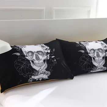 Fanaijia Flori 3D Skull seturi de lenjerie de Pat Carouri cuvertura pentru Pat King-Size Europa Stil Craniu de Zahăr lenjerie de Pat Roz cu Flori bedline