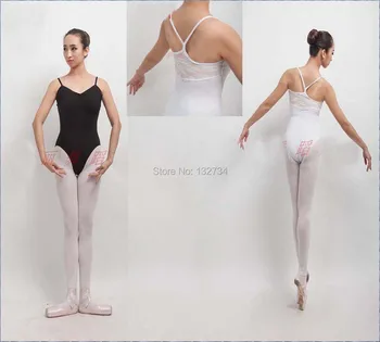 Femei Costum de Balet strâns Dans Purta Body cu Spatele gol Femei Tricou Haine întinde Dantela, alb și Negru