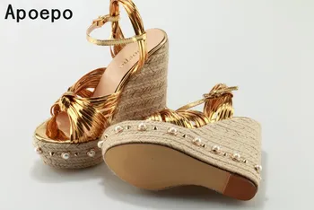 Femei de lux pantofi pene sandale nit și preals decor doamnelor petrecere de aur de moda sandale platforma pantofi catarama curea