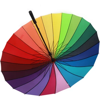Femei de moda Rainbow umbrelă de soare Umbrela Mare Mâner Lung Drept Colorat Umbrela de sex Feminin Soare Și ploaie Umbrela 24k Coaste