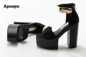 Femei de moda sandale negru galben pantofi femei 15 cm tocuri inalte, sandale gladiator pantofi platforma din metal decor pompe de vara