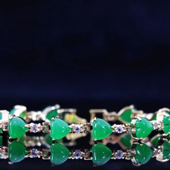 Femei elegante moda oval inima verde piatra naturala de jad-ul calcedonie, cristal de aur-bijuterii de culoare bratara 7.5