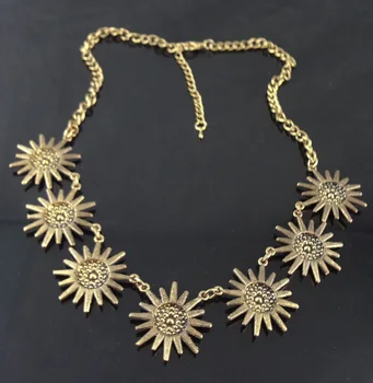 Femei Stras Vintage Retro De Metal De Aur De Floarea-Soarelui Floare Farmecul Clavicula Cravată Colier Bijuterii