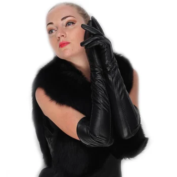 Femei super-mult mai sus de cot opera top real miel piele mănuși de piele în negru