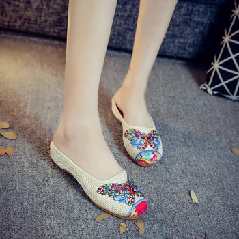 Femei Vintage Papuci De Vara Fluture Moda Chineză Vechi Peking Casual Pantofi De Flori Femeie Sandale Plus Dimensiunea 41