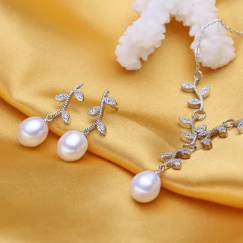 FENASY Bijuterii Perla de apă Dulce ,Alb Negru Seturi de Bijuterii pentru Femei Colier de Perle/Cercei,la modă, cercei moda bijuterii cutie