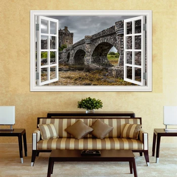 Fereastra 3d Decal Autocolant de Perete Europa Arhitectura Castelului Peisaj Frumos imagini de Fundal de Vinil PVC Autocolant de Artă Murală Decor Acasă