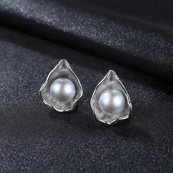 Fermecător Design Coajă Gri Alb de apă Dulce Perla Cercei Stud Pentru Femei 925 de Bijuterii de Argint JPSE060