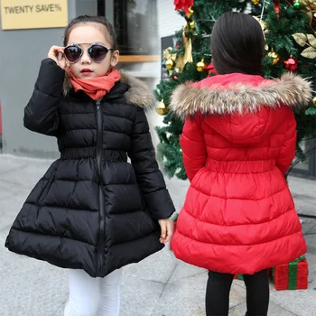 Fete Copii Haina De Iarna 2018 Fete Noi Sacou Lung Gros De Îmbrăcăminte Fete Parka Coat Cu Fermoar Jacheta Copii Haine De Iarnă Negru Rosu